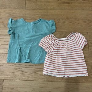 Cat & Jack Faded Teal Tee and White with Coral Stripes Short-Sleeve